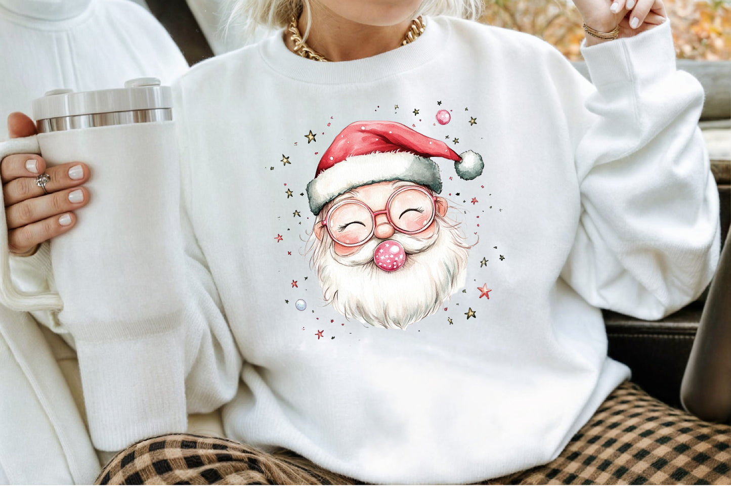 Pink Trendy Christmas Santa Watercolor Clipart Holiday PNG Bundle