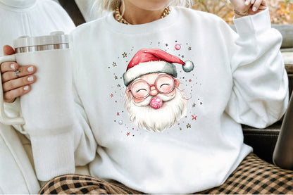 Pink Trendy Christmas Santa Watercolor Clipart Holiday PNG Bundle