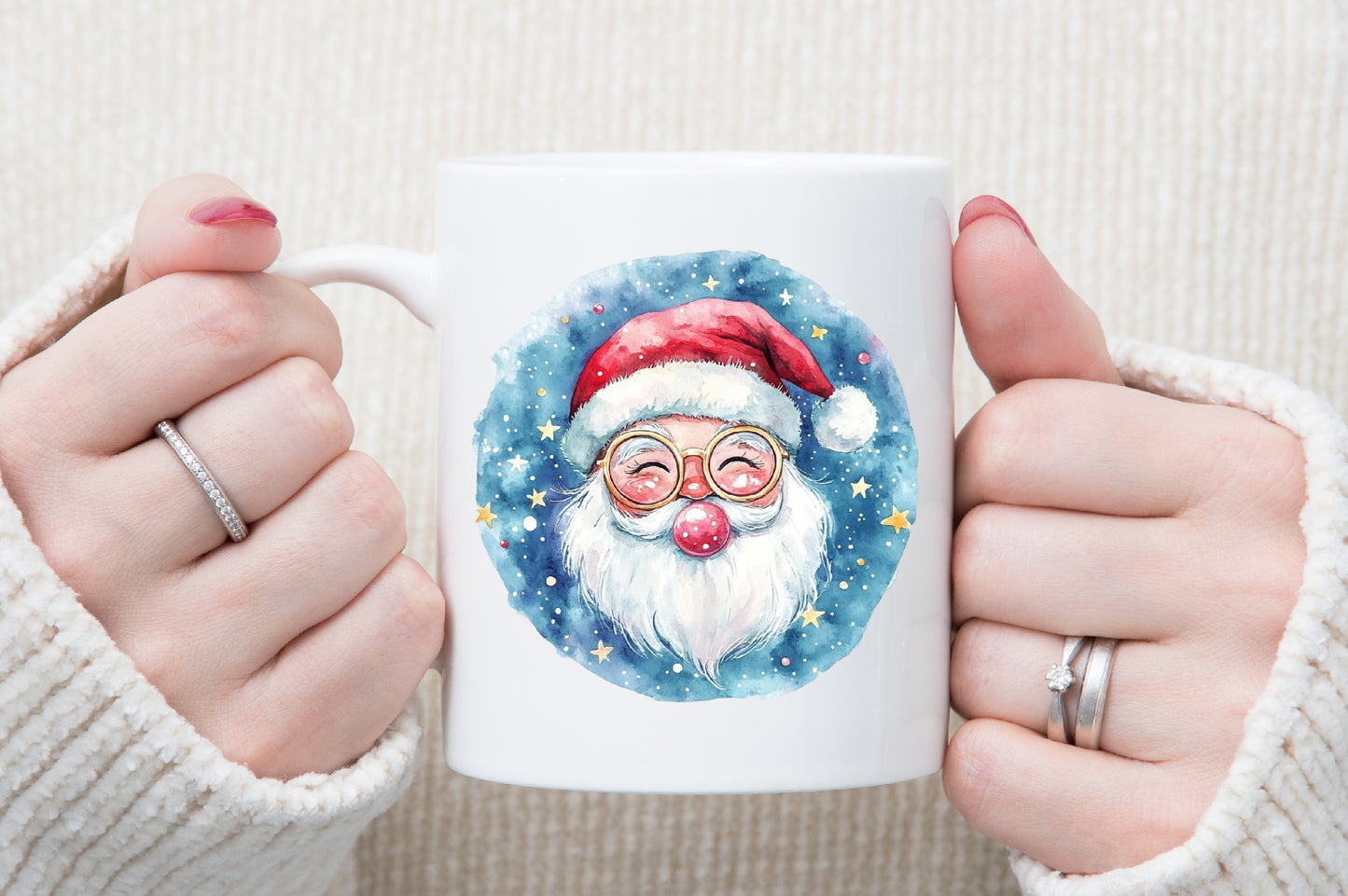 Pink Trendy Christmas Santa Watercolor Clipart Holiday PNG Bundle