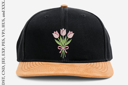 Pink Tulip Flower Embroidery Design – Beautiful Pink Tulip Machine Embroidery Pattern, Elegant Floral Botanical Embroidery Design