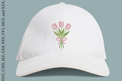 Pink Tulip Flower Embroidery Design – Beautiful Pink Tulip Machine Embroidery Pattern, Elegant Floral Botanical Embroidery Design