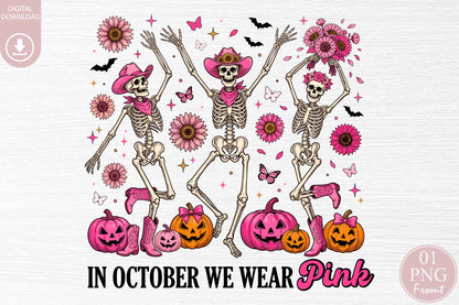 Pink Western Skeleton Halloween Sublimation PNG