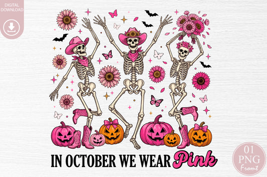 Pink Western Skeleton Halloween Sublimation PNG