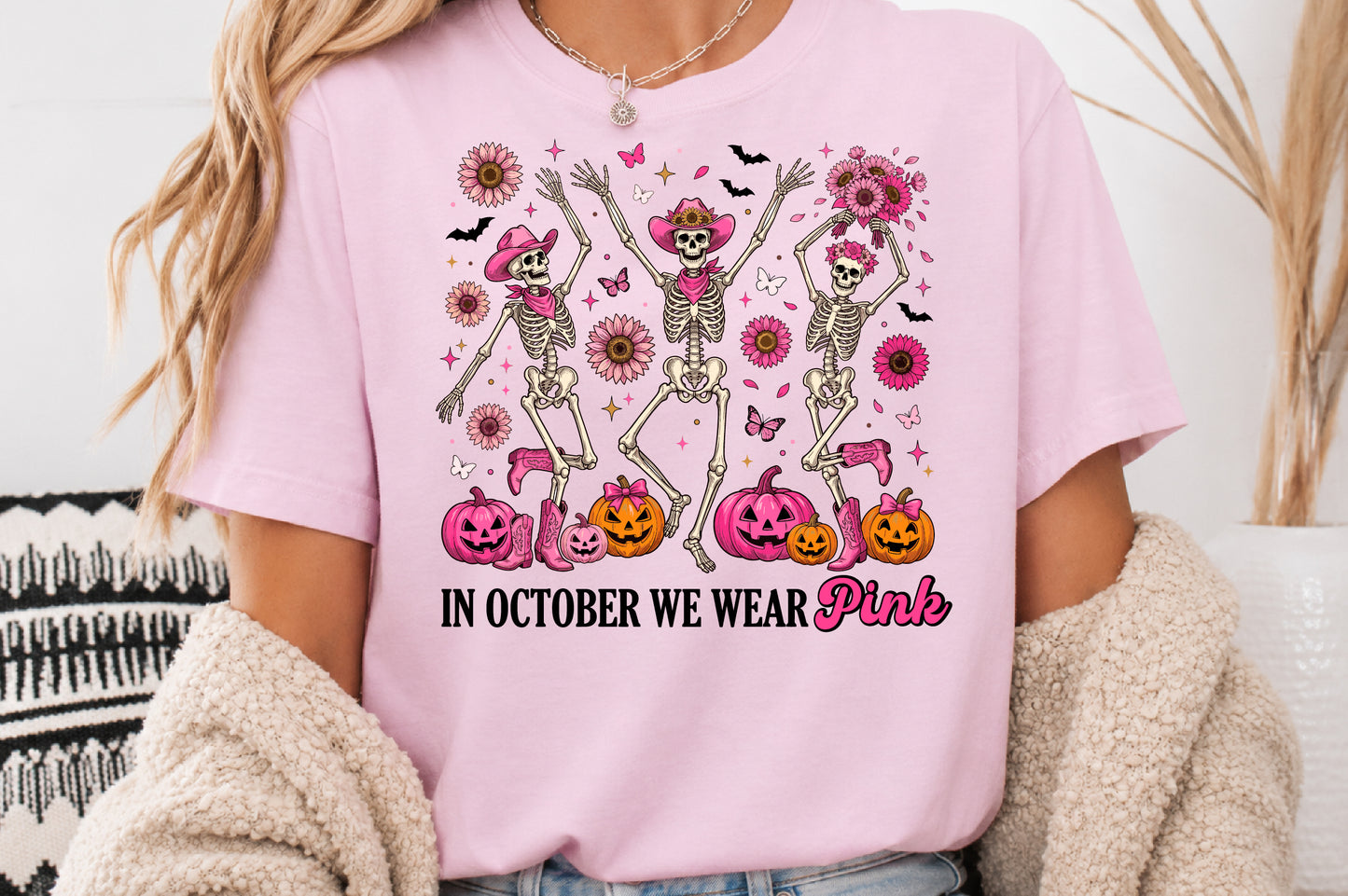 Pink Western Skeleton Halloween Sublimation PNG