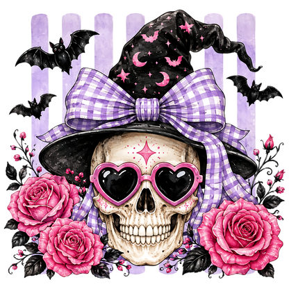 Pink Witch Skull Halloween PNG