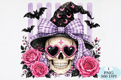 Pink Witch Skull Halloween PNG