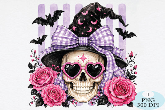 Pink Witch Skull Halloween PNG