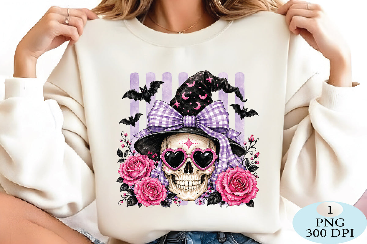 Pink Witch Skull Halloween PNG