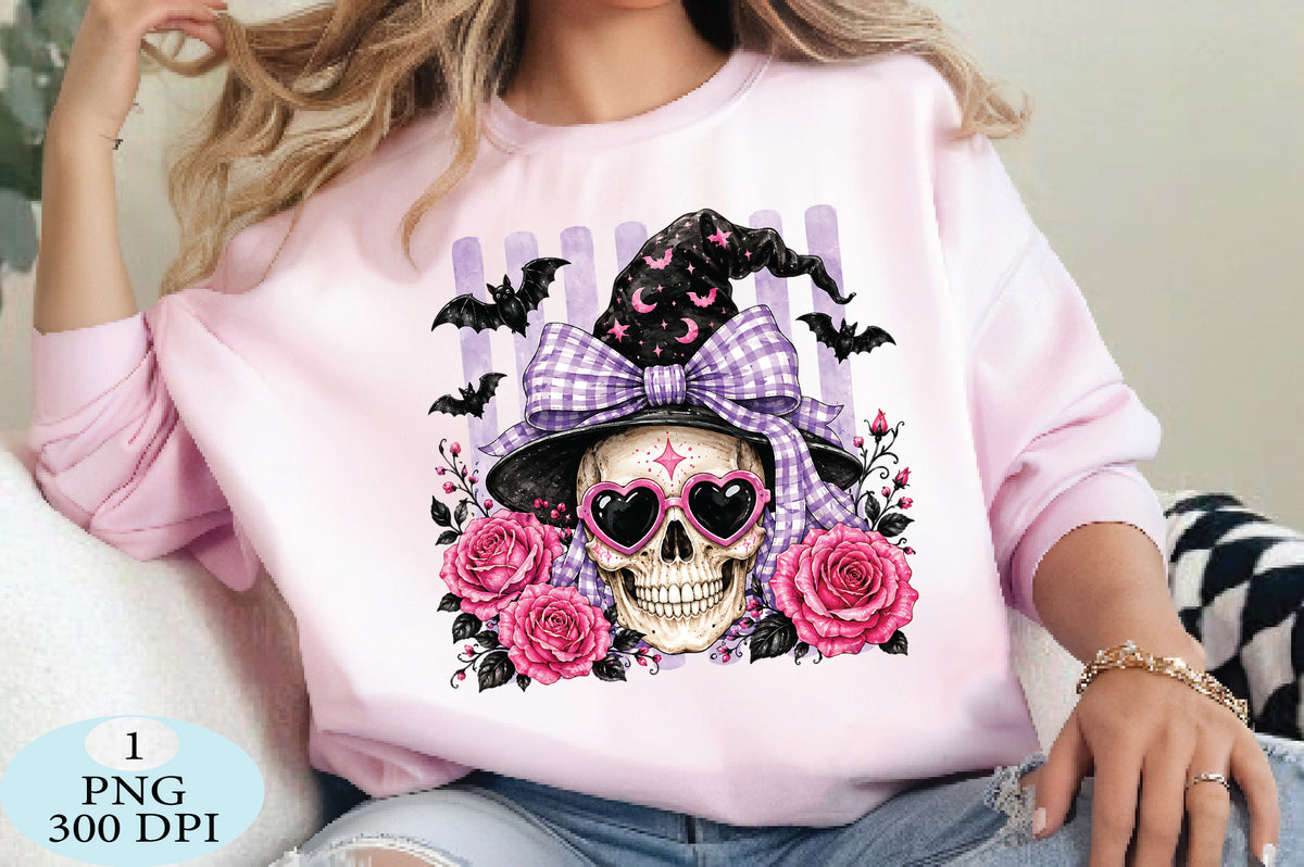 Pink Witch Skull Halloween PNG