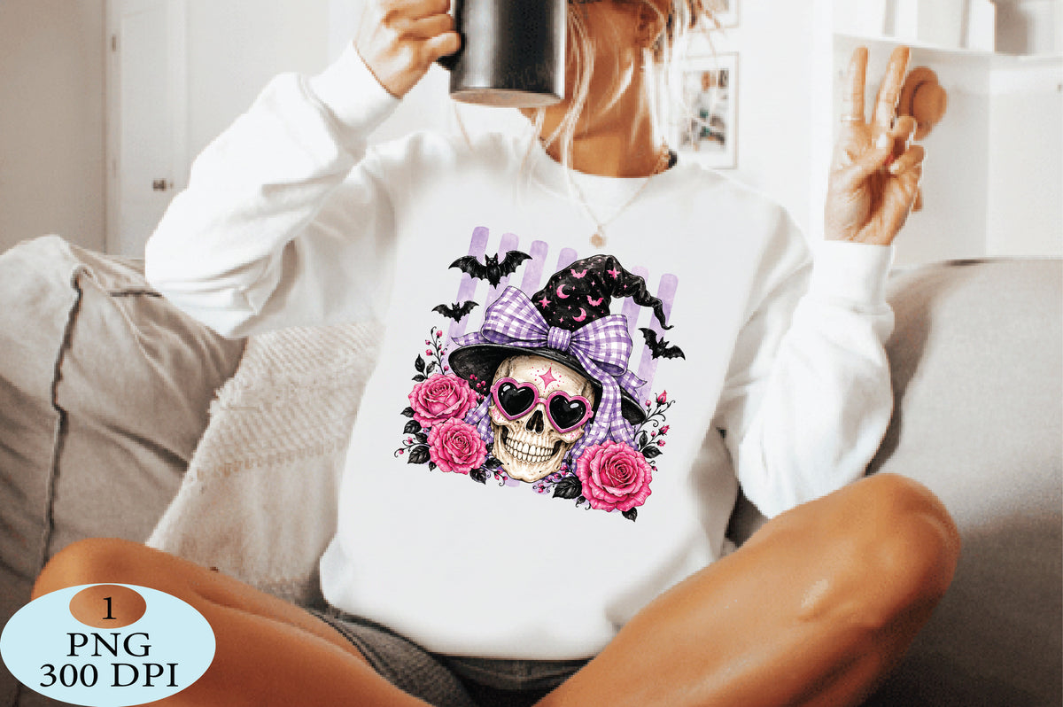 Pink Witch Skull Halloween PNG