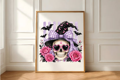 Pink Witch Skull Halloween PNG