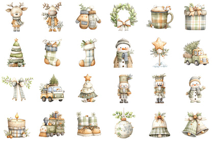 Plaid Green Christmas Clipart PNG Bundle
