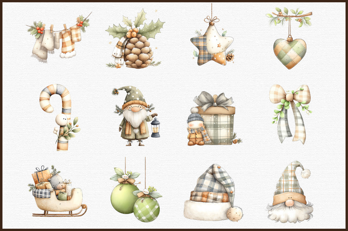 Plaid Green Christmas Clipart PNG Bundle