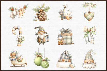 Plaid Green Christmas Clipart PNG Bundle