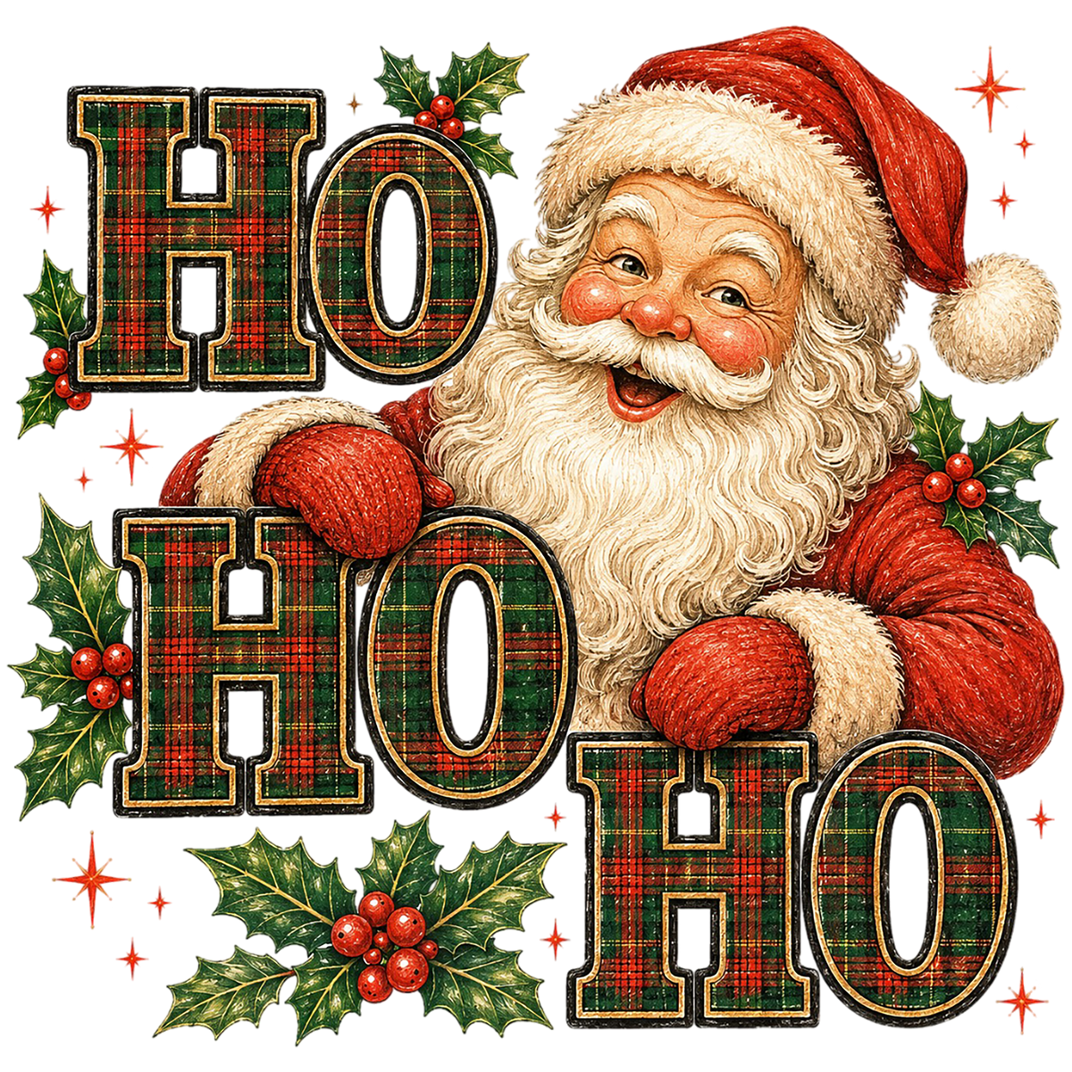 Plaid Ho Ho Ho Santa Christmas PNG