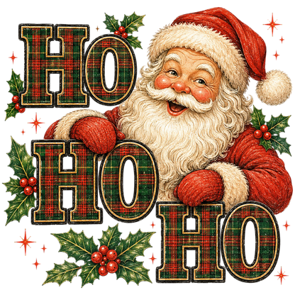 Plaid Ho Ho Ho Santa Christmas PNG