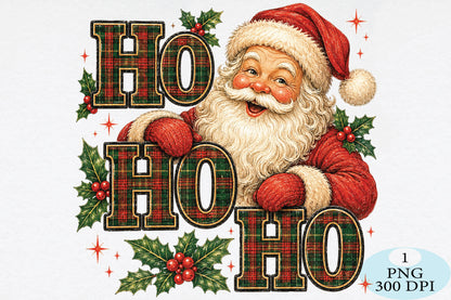 Plaid Ho Ho Ho Santa Christmas PNG