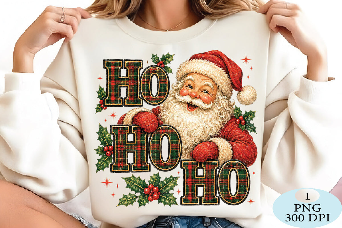 Plaid Ho Ho Ho Santa Christmas PNG