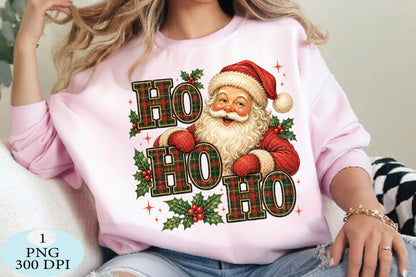 Plaid Ho Ho Ho Santa Christmas PNG
