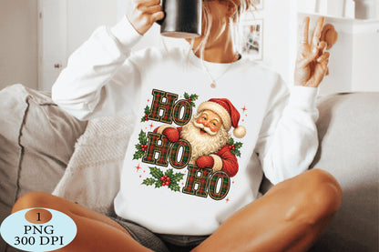 Plaid Ho Ho Ho Santa Christmas PNG