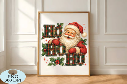 Plaid Ho Ho Ho Santa Christmas PNG