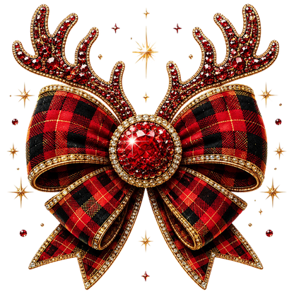 Plaid Reindeer Bow Christmas PNG