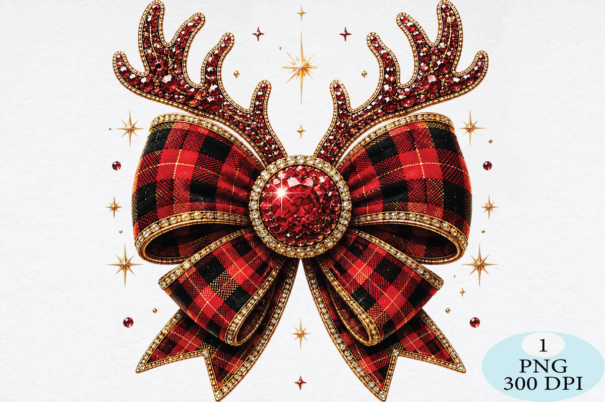 Plaid Reindeer Bow Christmas PNG