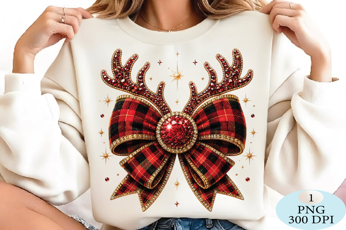 Plaid Reindeer Bow Christmas PNG