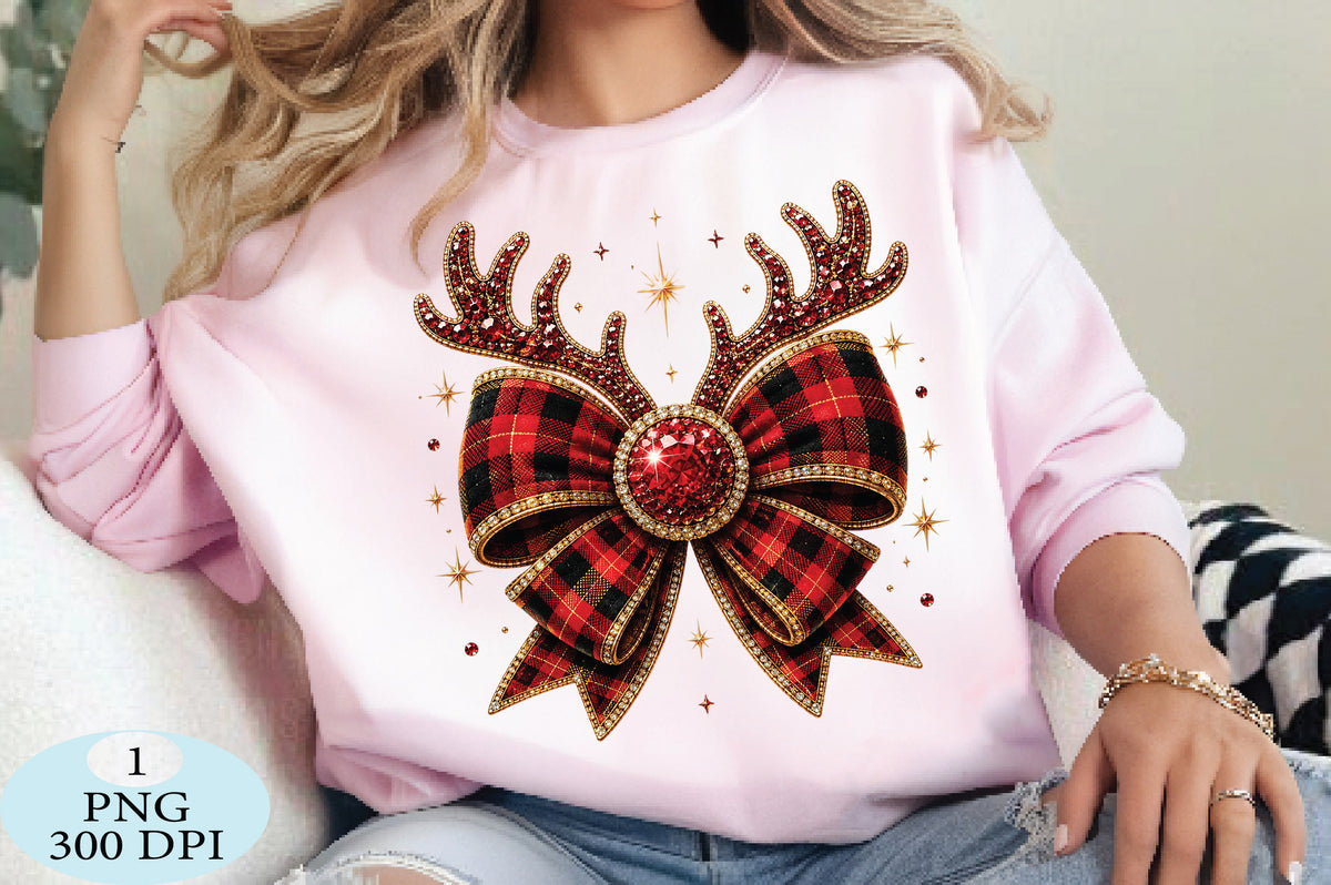 Plaid Reindeer Bow Christmas PNG