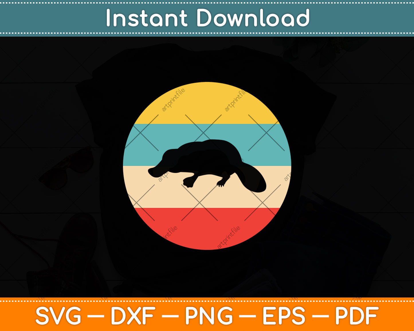 Platypus Retro Vintage Lover Svg Png Dxf Digital Cutting File