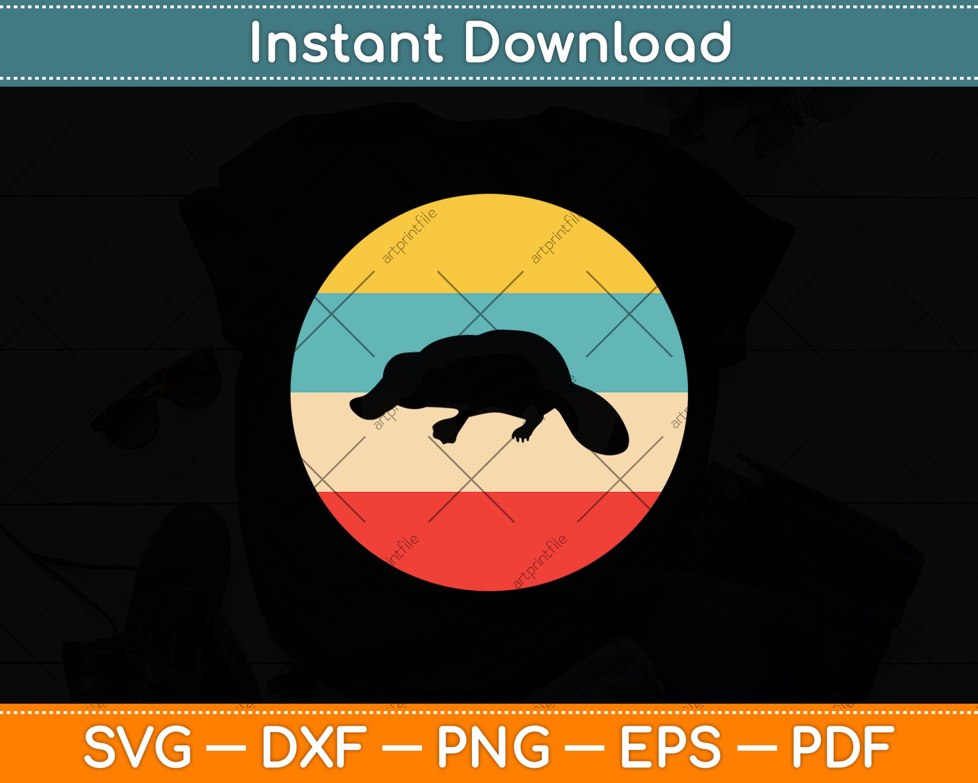 Platypus Retro Vintage Lover Svg Png Dxf Digital Cutting File