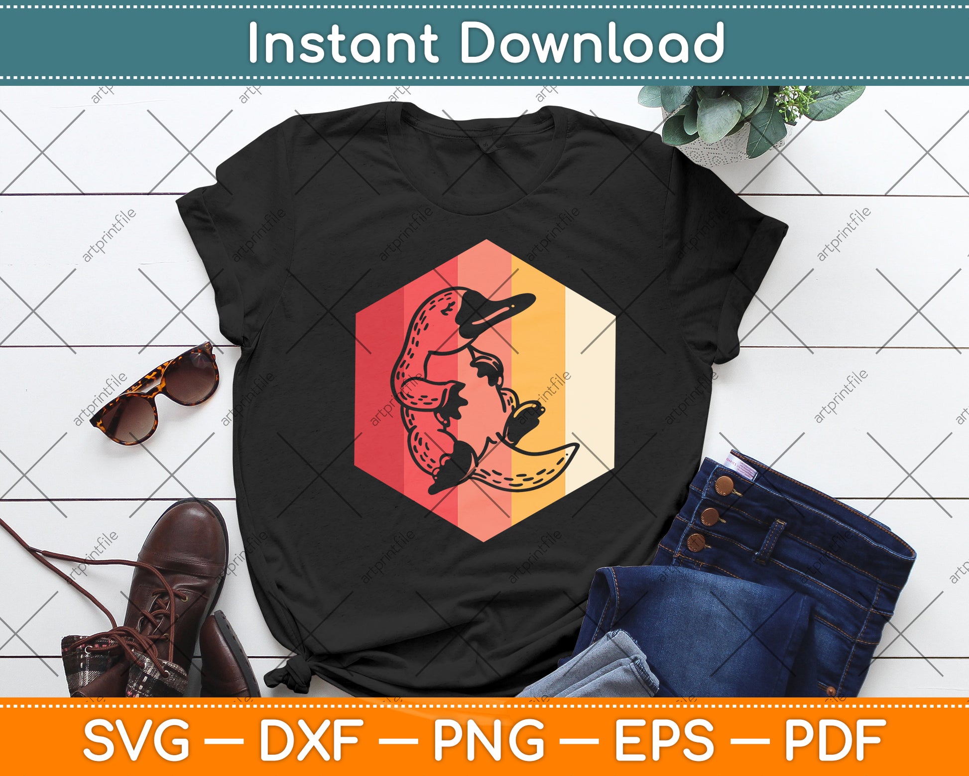 Platypus Retro Vintage Lover Svg Png Dxf Digital Cutting File