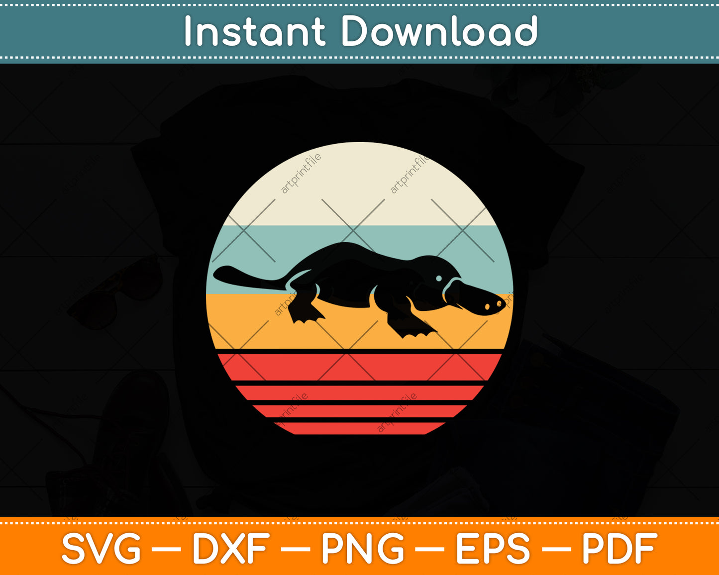 Platypus Retro Vintage Svg Png Dxf Digital Cutting File