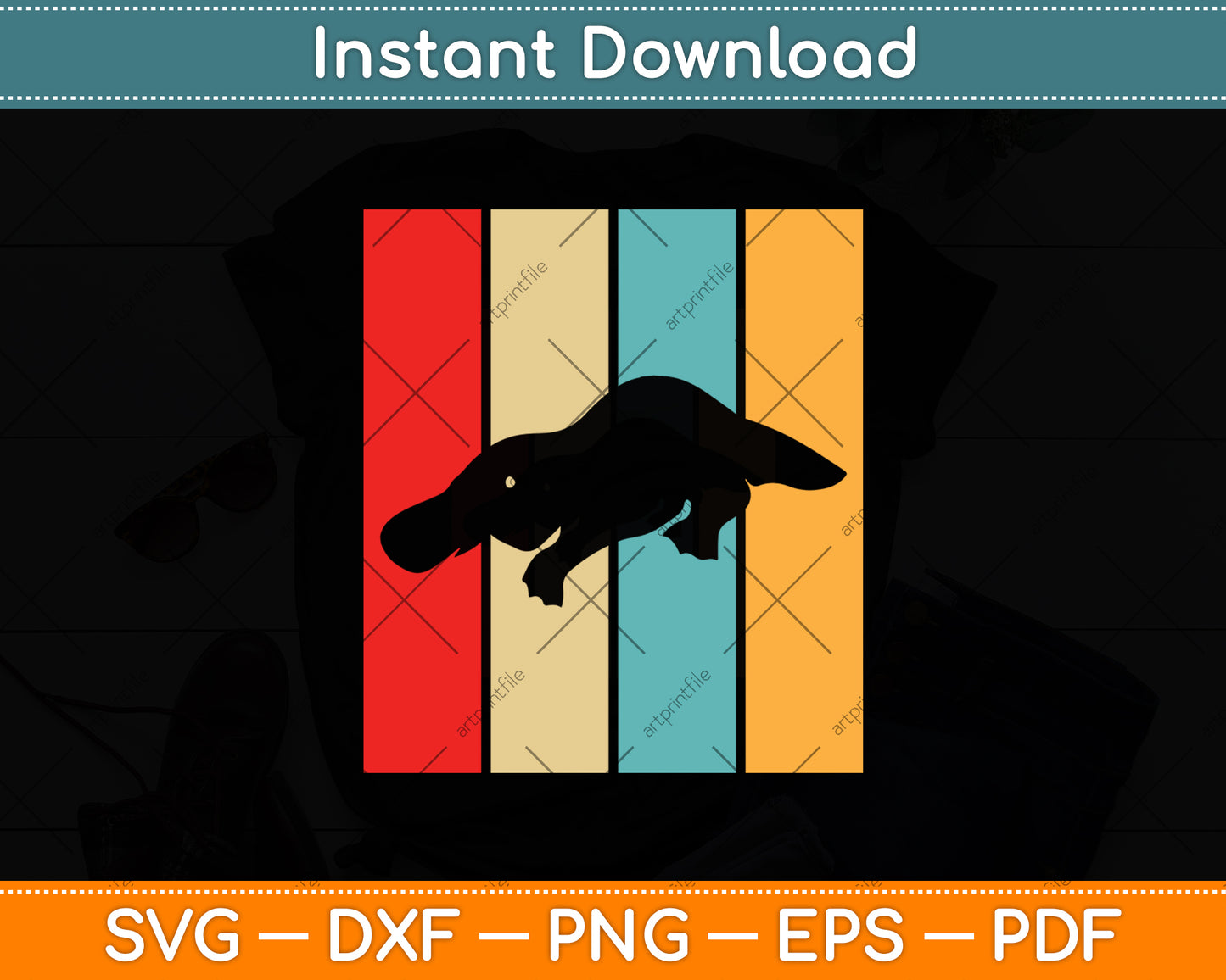 Platypus Retro Vintage Svg Png Dxf Digital Cutting File