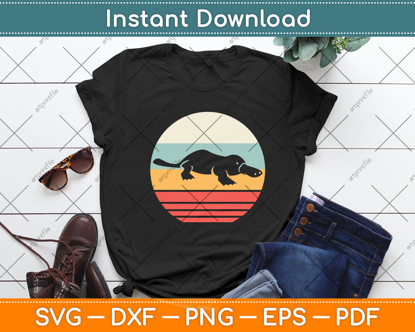 Platypus Retro Vintage Svg Png Dxf Digital Cutting File