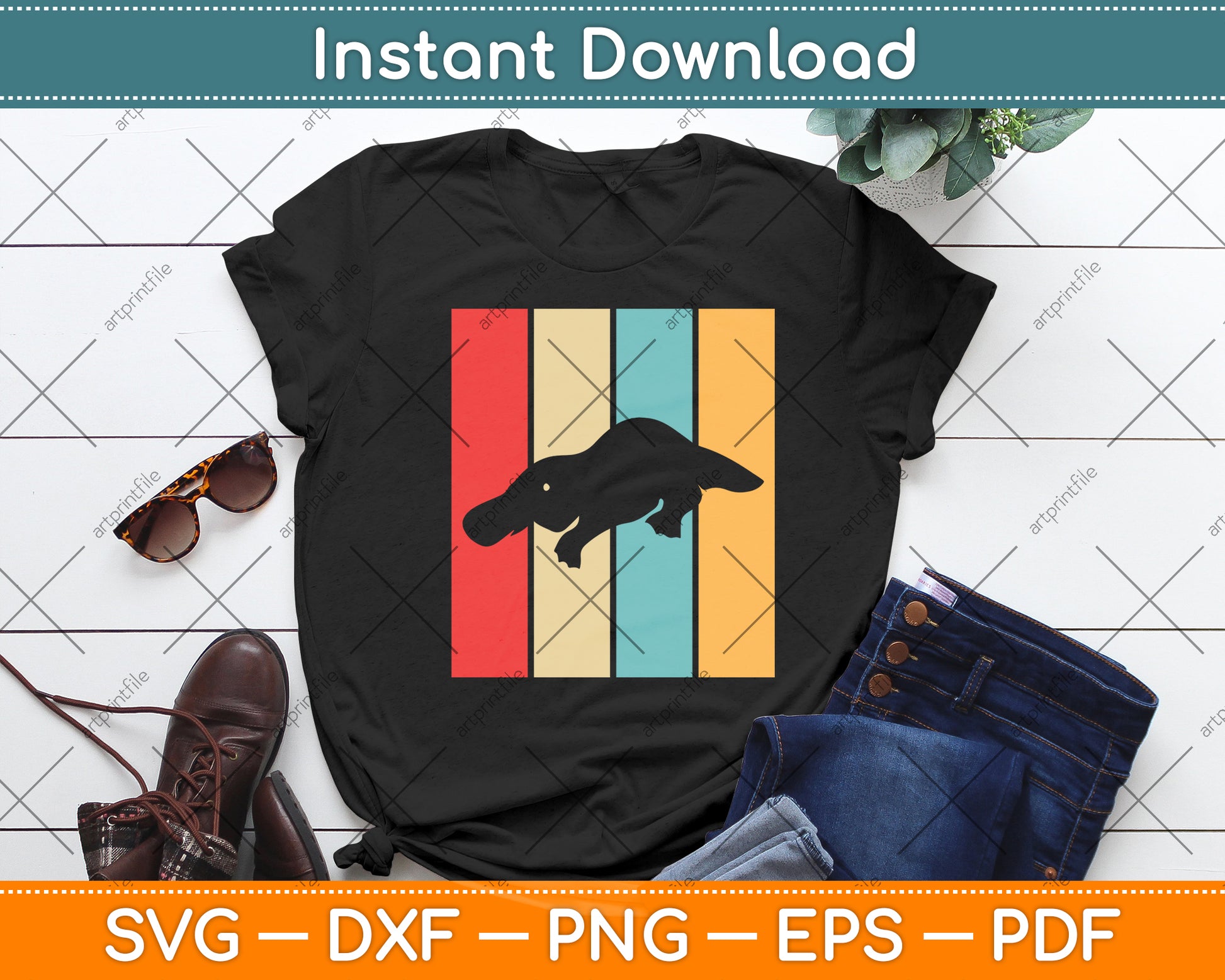Platypus Retro Vintage Svg Png Dxf Digital Cutting File