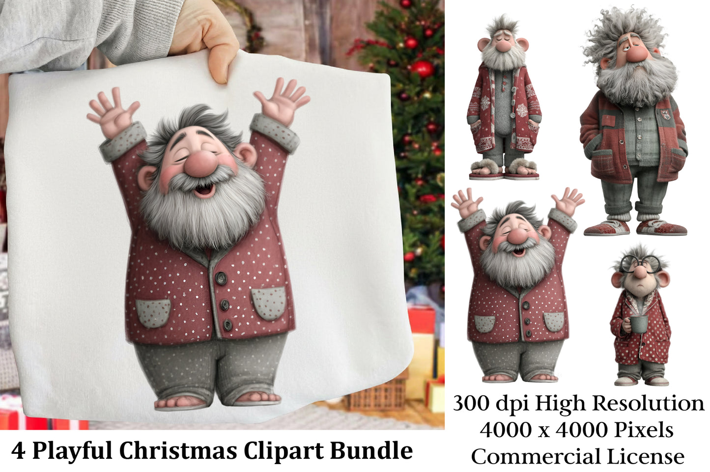 Playful Christmas Clipart PNG – 4 Designs