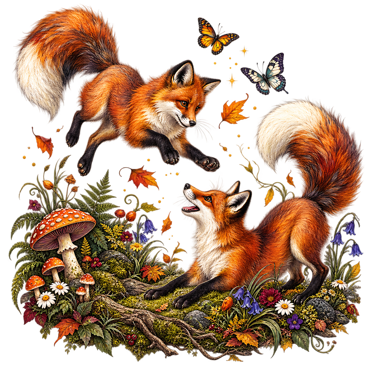 Playful Foxes in Autumn Forest PNG