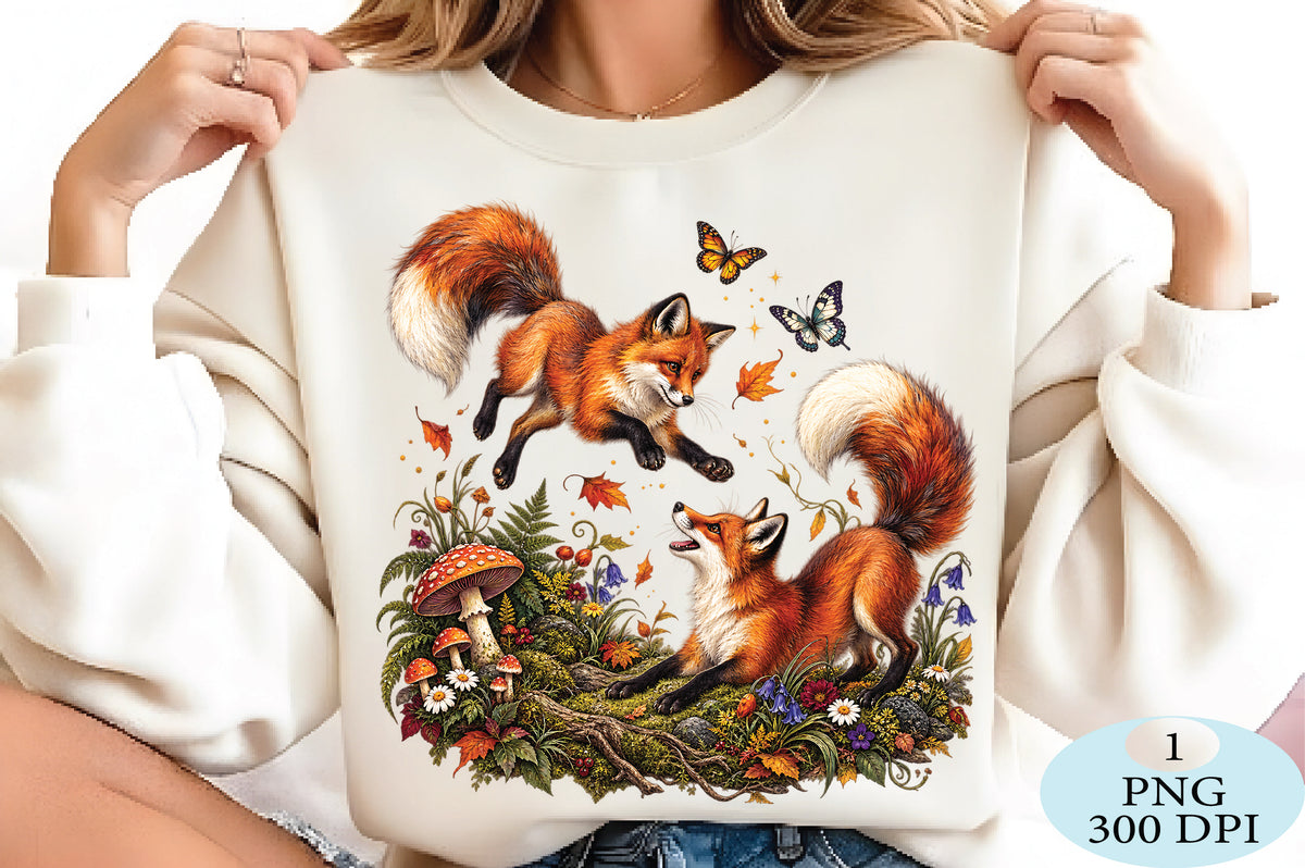 Playful Foxes in Autumn Forest PNG