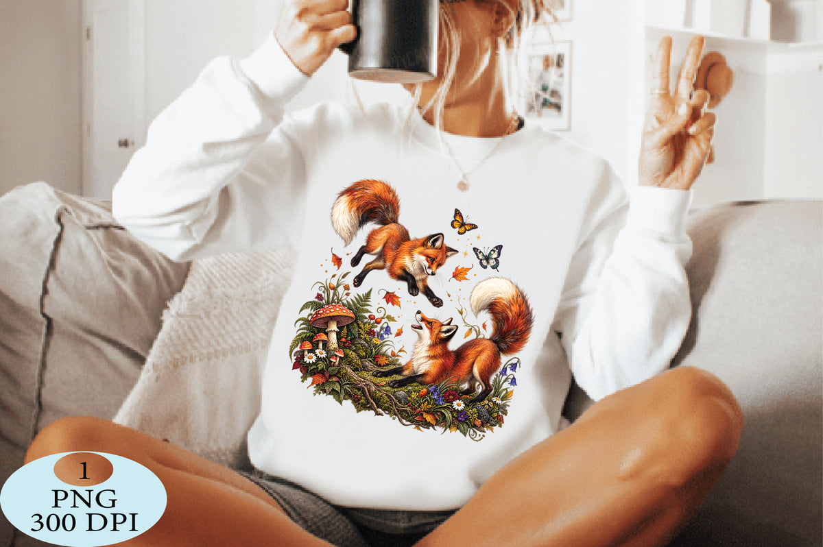 Playful Foxes in Autumn Forest PNG