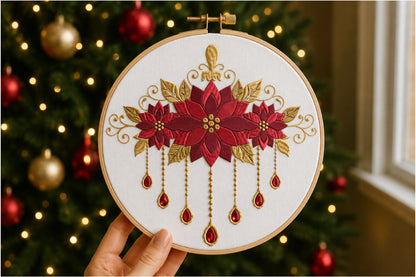 Christmas Poinsettia Embroidery Design