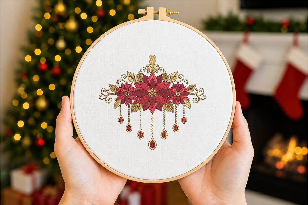 Christmas Poinsettia Embroidery Design