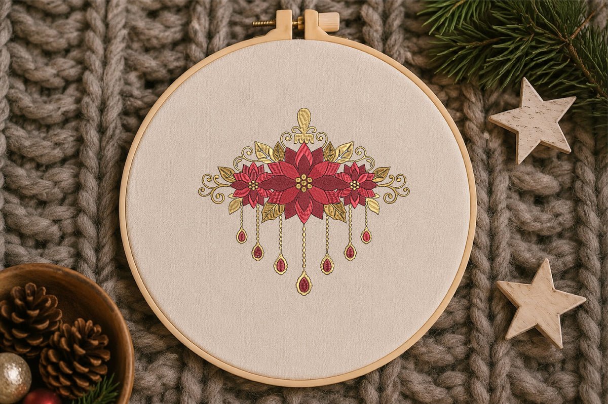 Christmas Poinsettia Embroidery Design