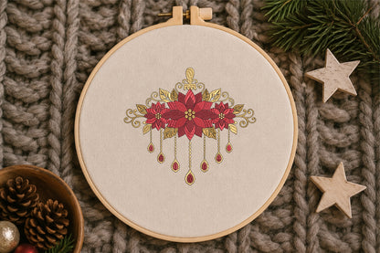 Christmas Poinsettia Embroidery Design