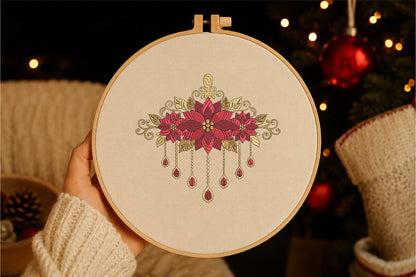 Christmas Poinsettia Embroidery Design
