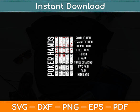 Poker Hands Cheat Sheet Card Casino Games Funny Player Gift Svg Digital Cutting File
