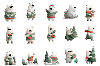 Cute Polar Bear Christmas Clipart PNG Winter Holiday Sublimation