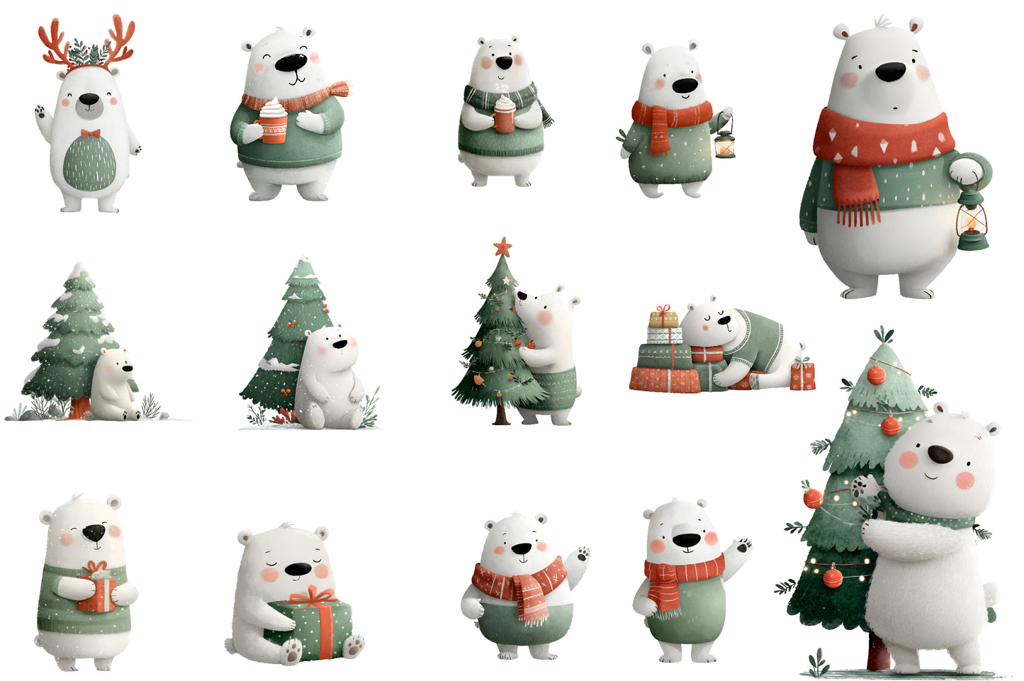 Cute Polar Bear Christmas Clipart PNG Winter Holiday Sublimation