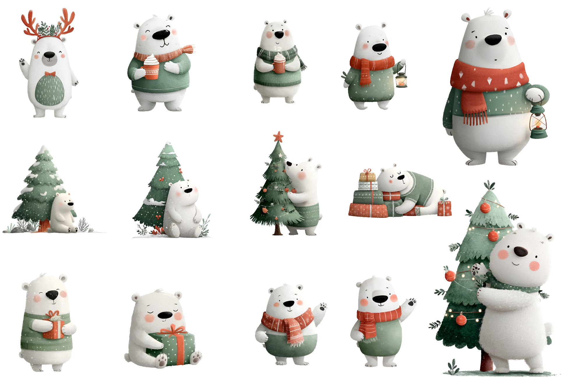 Cute Polar Bear Christmas Clipart PNG Winter Holiday Sublimation