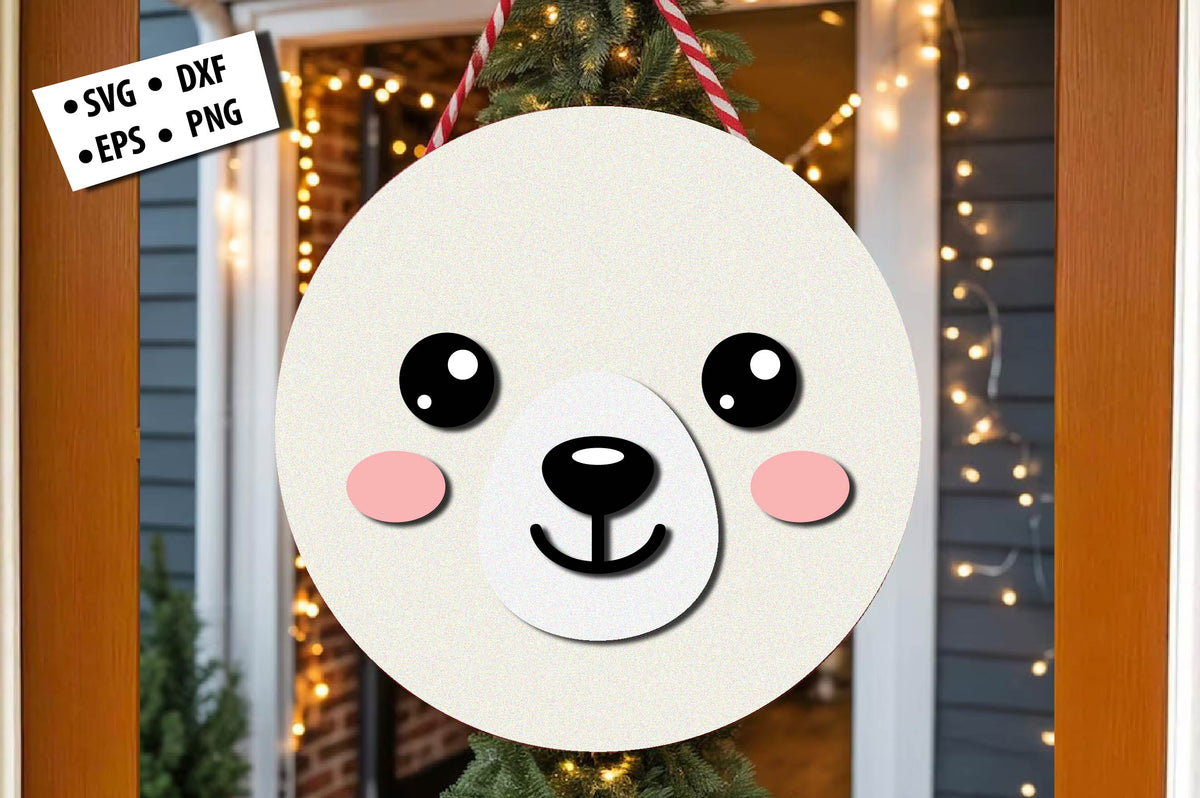 Cute Polar Bear Face Christmas Laser Cut SVG